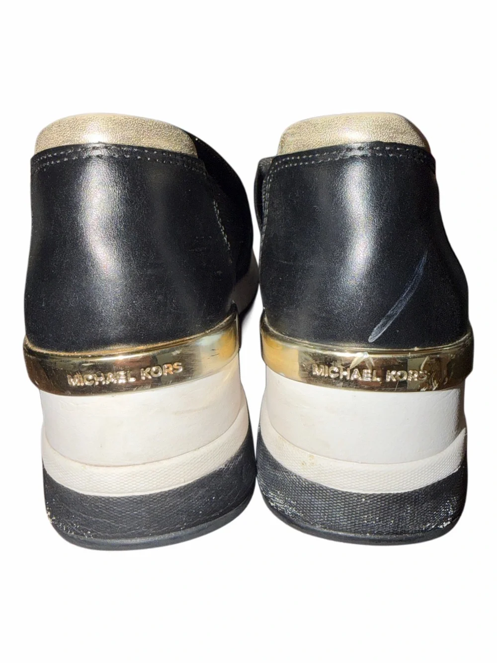 Michael Kors Black and Gold Slip-On Sneakers with Logo Strap